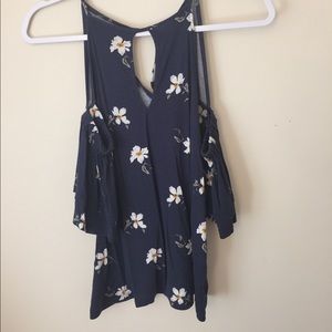 Floral Navy Cold Shoulder Top